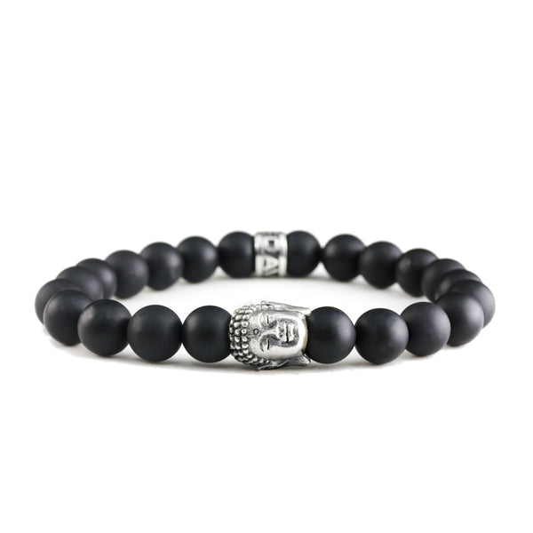 Bracelet Bouddha Onyx Mate et argent
