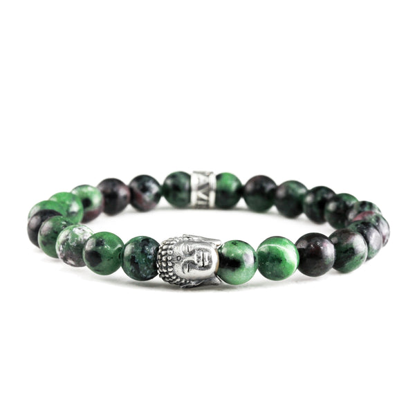 BRACELET BOUDDHA RUBIS ZOISITE ET ARGENT
