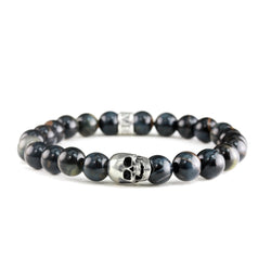 Bracelet Skull Oeil de Tigre Bleu et argent