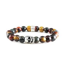 Bracelet Skull Mix Oeil de Tigre et argent