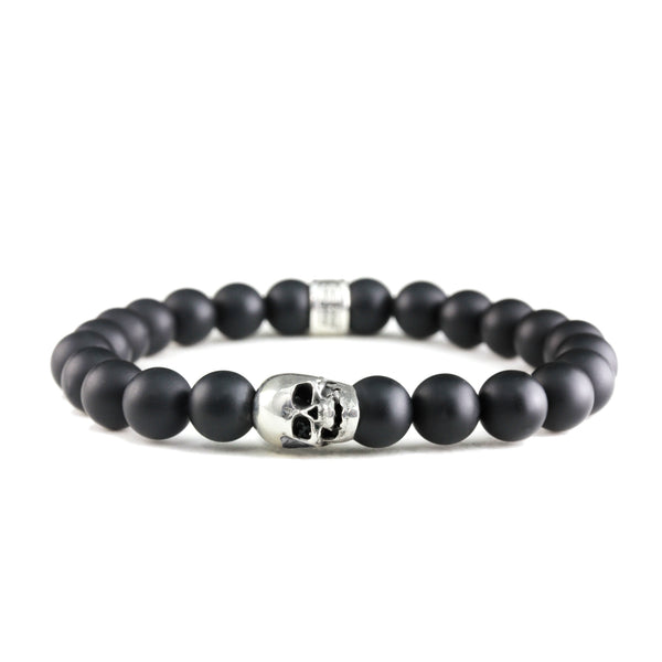 Bracelet Skull Onyx Mate et argent