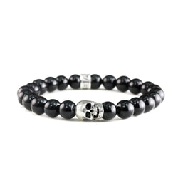 Bracelet Skull Onyx Poli et argent