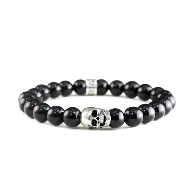 Bracelet Skull Onyx Poli et argent