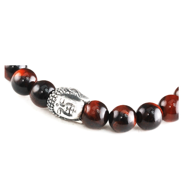 Bracelet Bouddha Oeil de Tigre Rouge et argent